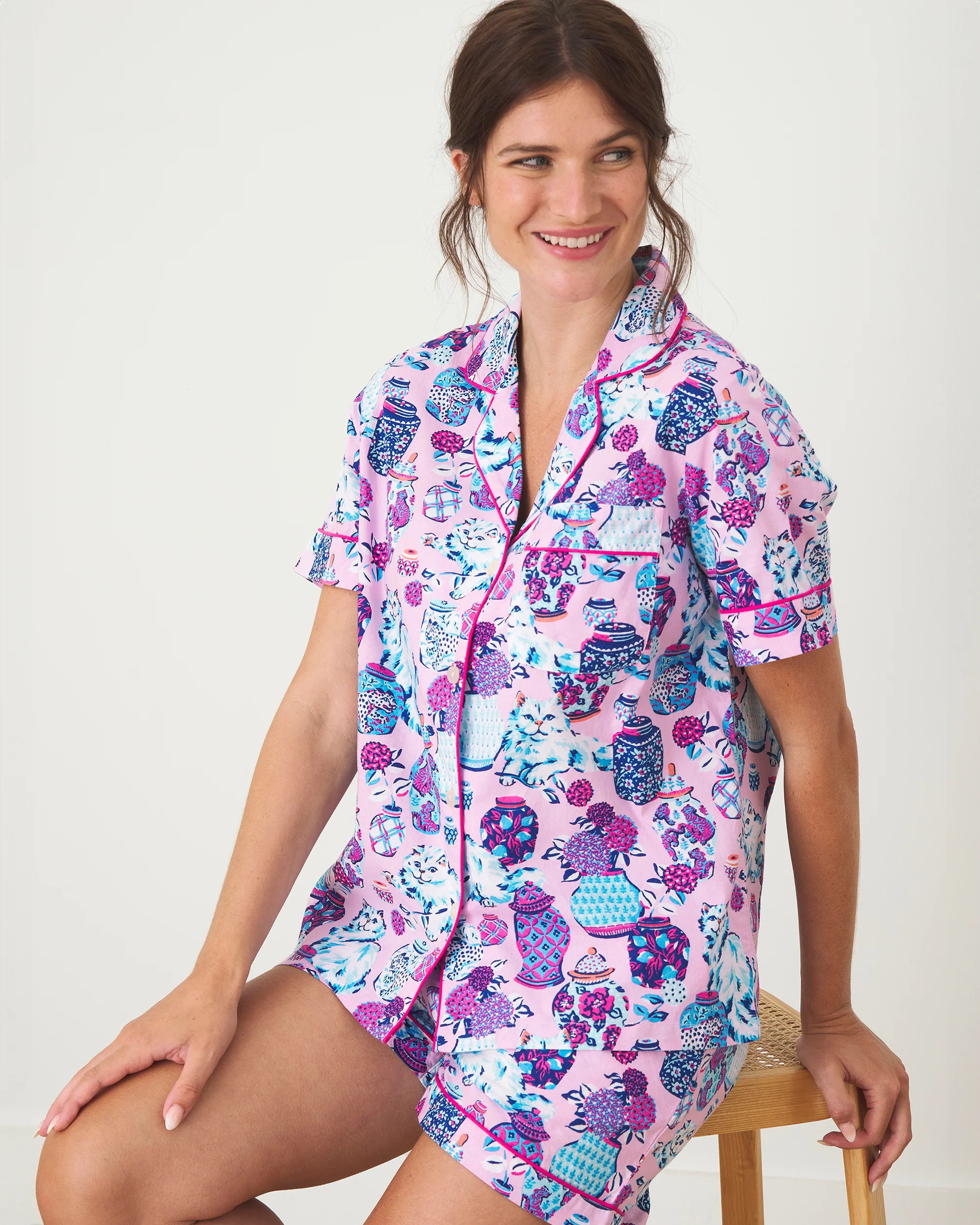 Fancy Cat - Short PJ Set - Rose | Printfresh