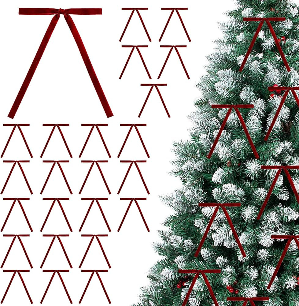 24 PCS Velvet Christmas Ornaments Decorations, Fancy Luxury Velvet Bows Ornaments for Christmas T... | Amazon (US)