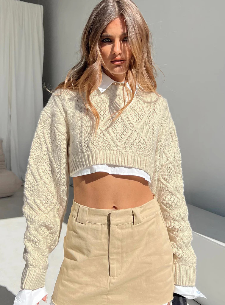Sonny Cropped Sweater Cream | Princess Polly US
