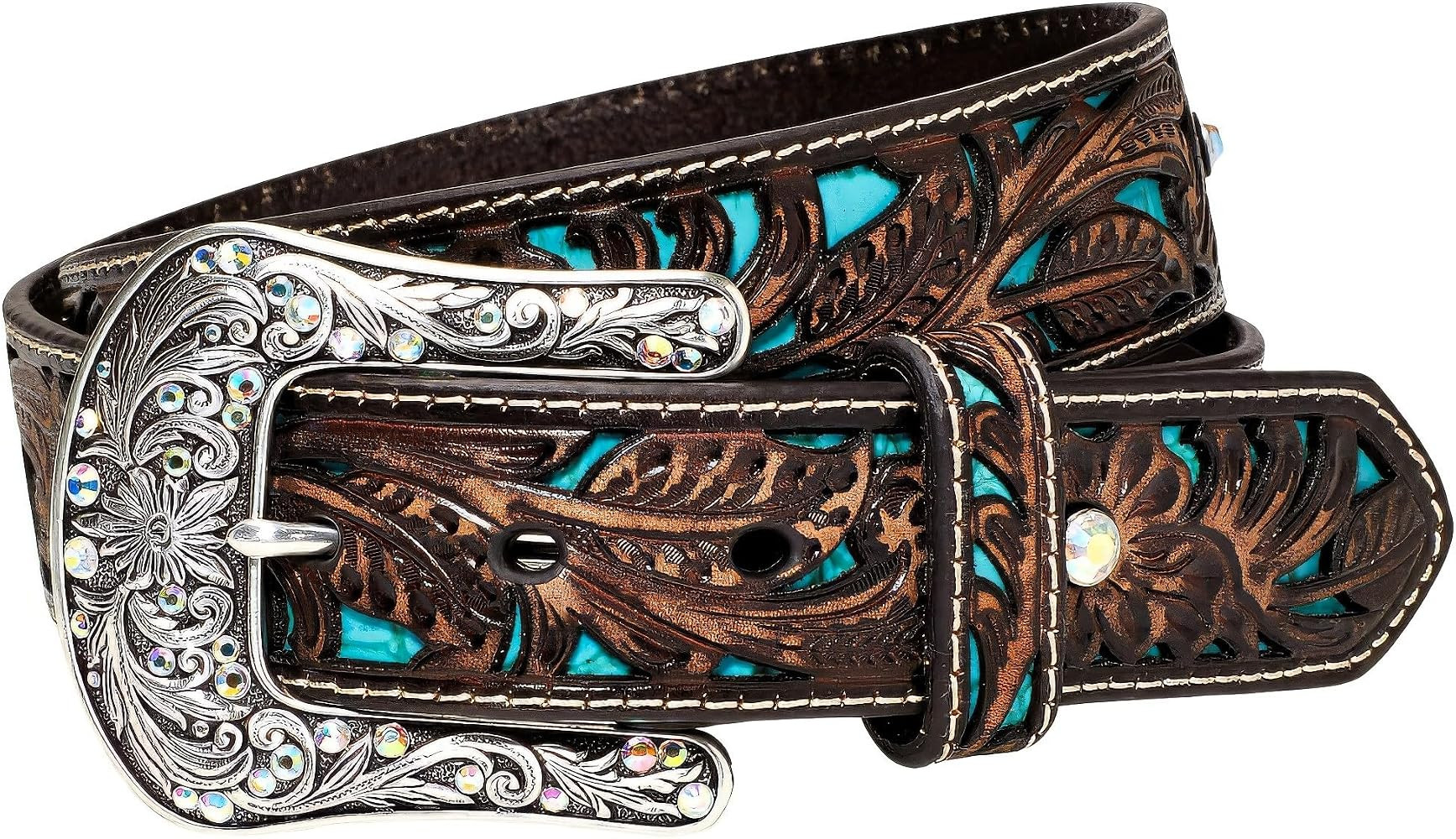 ARIAT Women's Turquoise Inlay Floral Bling Belt | Amazon (US)