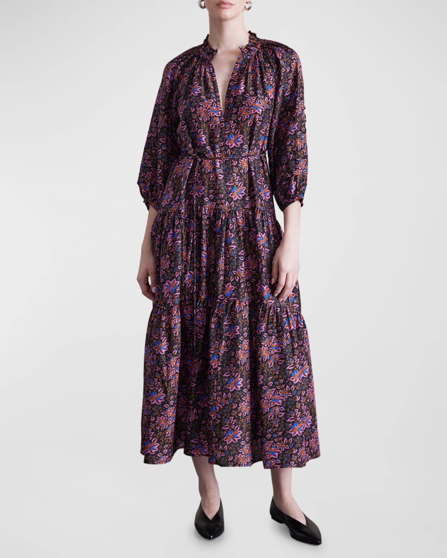 Apiece Apart Trinidad Tiered Floral-Print Midi Dress | Neiman Marcus