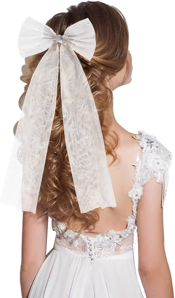 Bride Hair Bow Penta Angel Large White Pearl Wedding Hair Clip Bachelorette Party Veil Barrette A... | Amazon (CA)