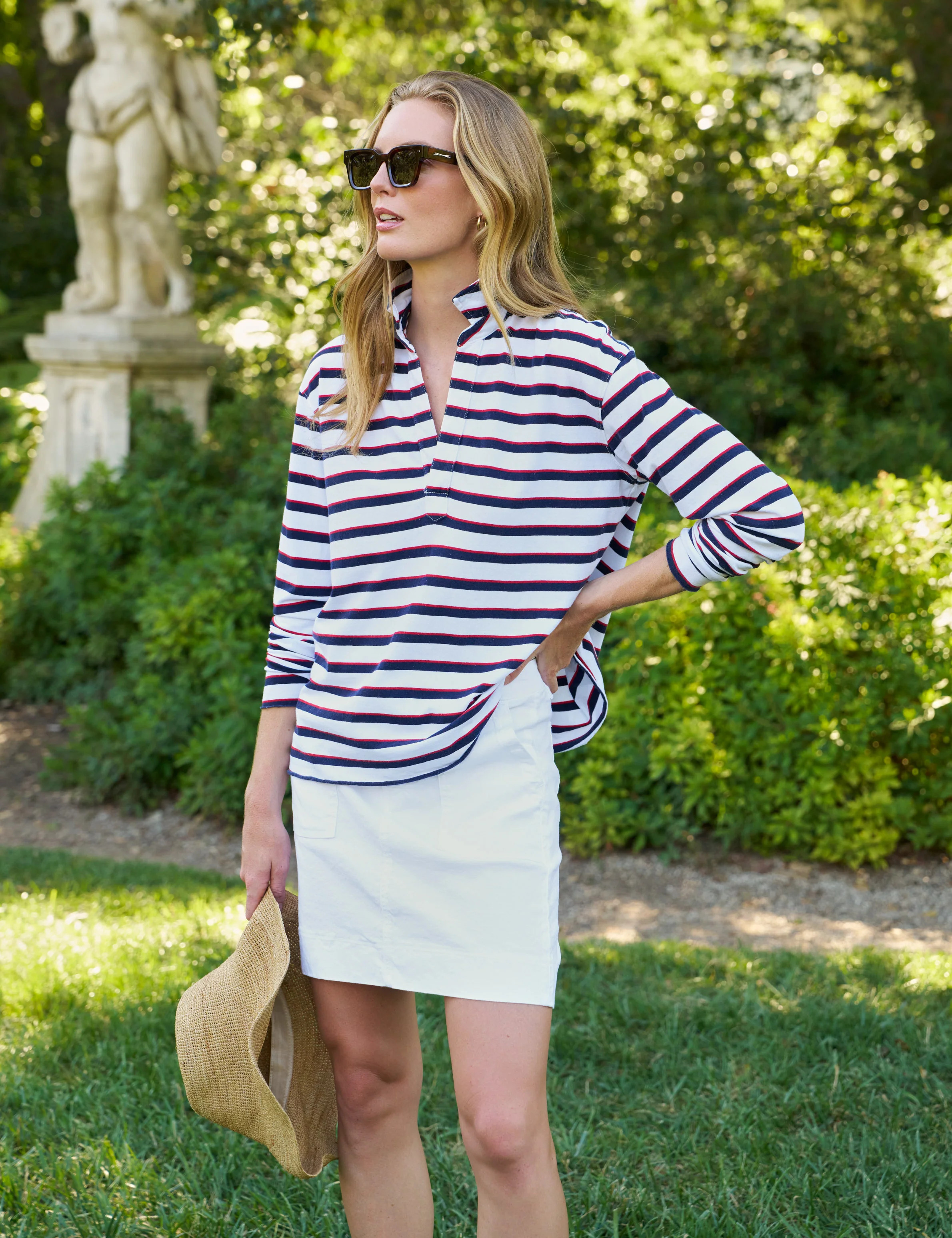 PATRICK White with Red and Navy French Stripe, Heritage Jersey | Frank & Eileen