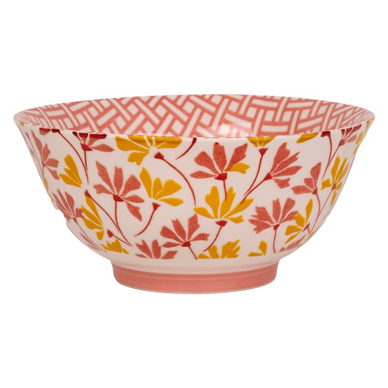 Coral & Mustard Yellow Flower Print Bowl, 6" | At Home