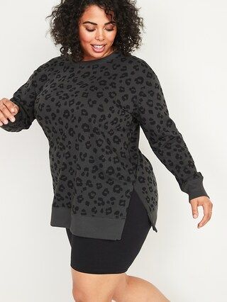 Oversized Vintage Leopard-Print Plus-Size Tunic Sweatshirt | Old Navy (US)