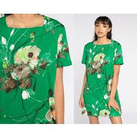 60S Mod Mini Dress Green Shift Floral Print Boho Twiggy Hippie 1960S Vintage Sixties Minidress 70S S | Etsy (US)