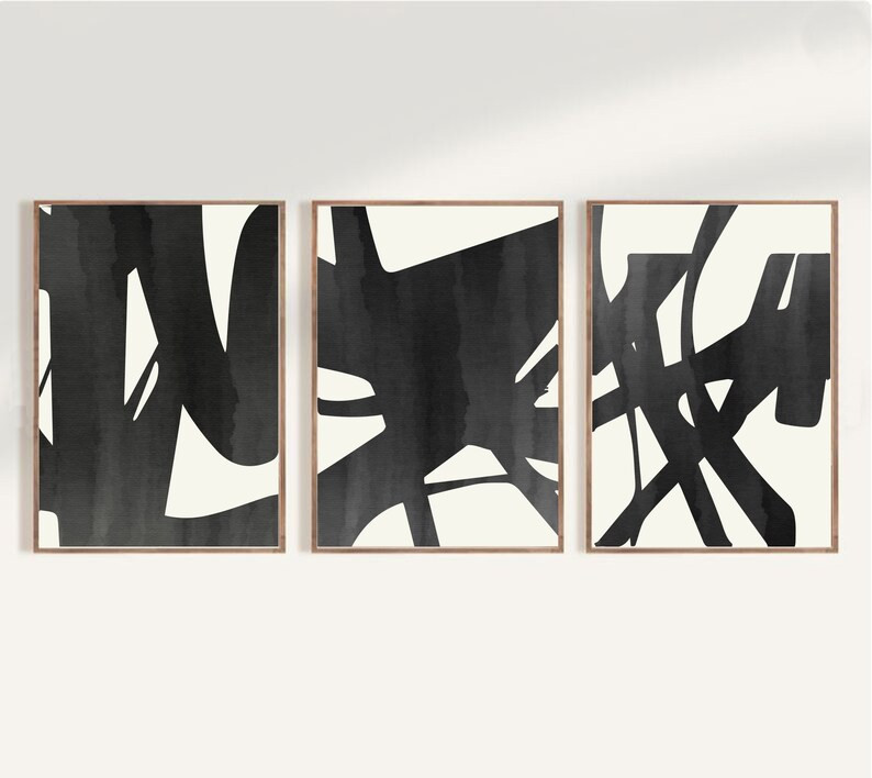 Black Brush Strokes Art Print Set of 3 / Abstract Minimal Art | Etsy Greece | Etsy (UK)