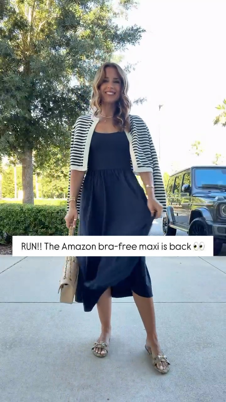 Amazon bra free Maxi in XXS. Adjustable straps, pockets, and wrinkle resistant fabric below. XXS in cardigan. I went up half a size in slides. Elevated casual outfit. Summer outfit. Fall outfit. Travel outfit. Mom outfit.

#LTKootd #LTKmomlife #LTKTravel