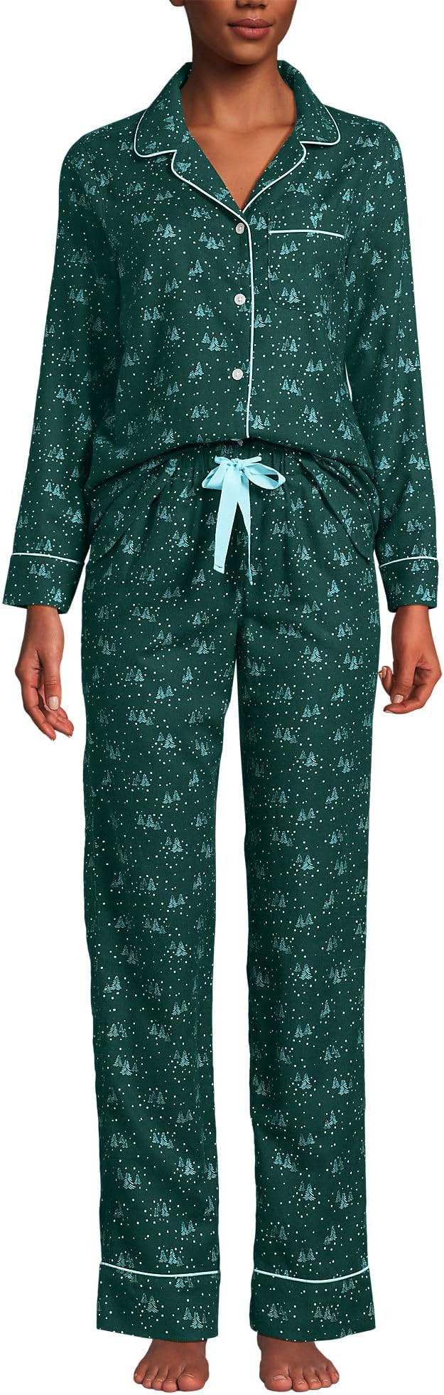 Lands' End Women's Drapey Flannel 2 Piece Pajama Set - Top and Pants | Amazon (US)