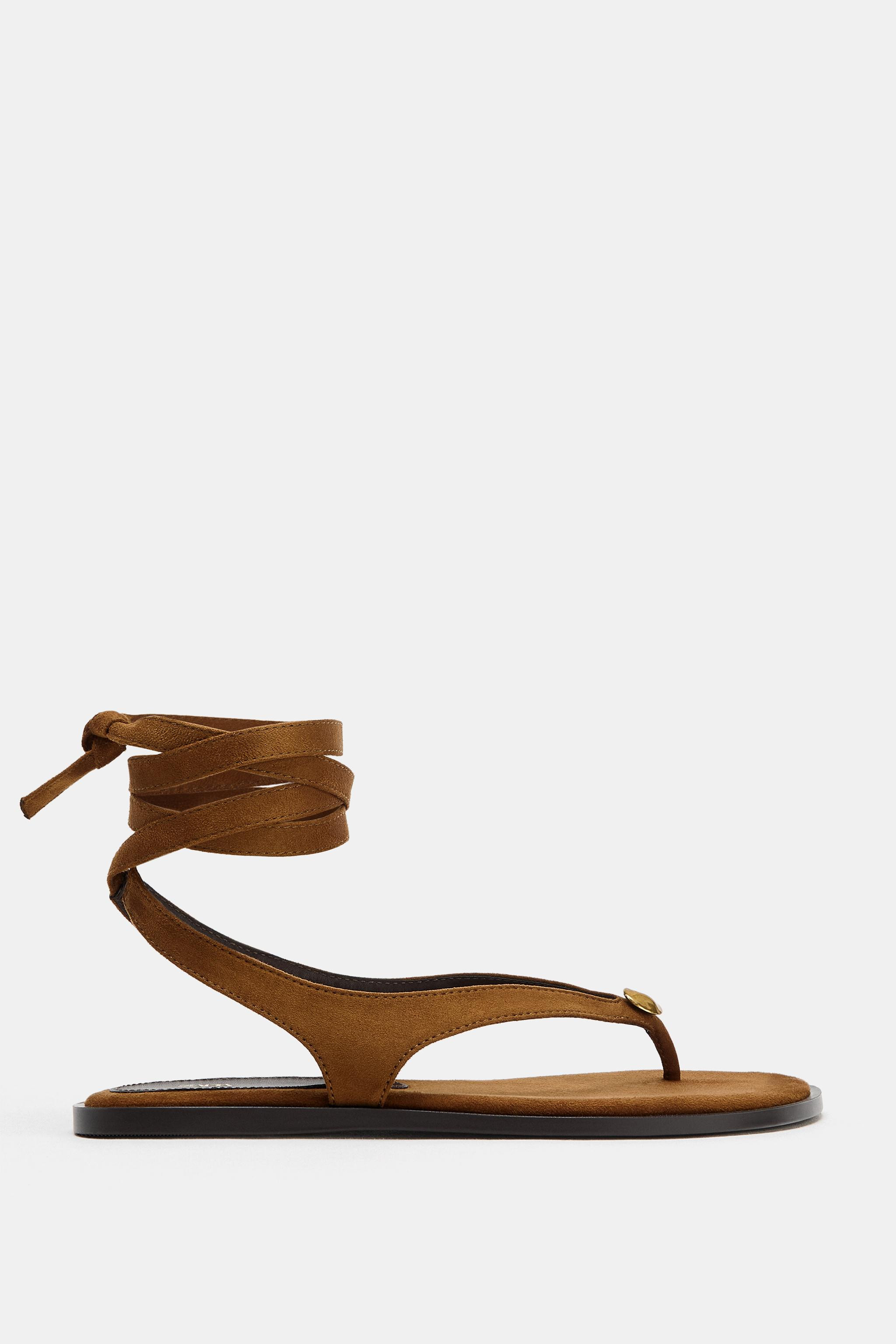 LACE-UP FLAT SANDALS | Zara UK