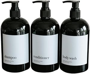 Black Refillable Shampoo Bottles for Shower, Set of 3 Bottles Shampoo Conditioner Body Wash Dispe... | Amazon (US)