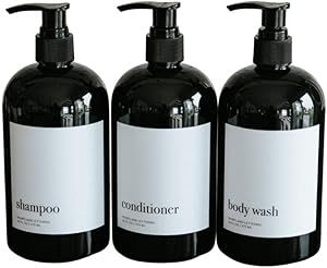 Black Refillable Shampoo Bottles for Shower, Set of 3 Bottles Shampoo Conditioner Body Wash Dispe... | Amazon (US)