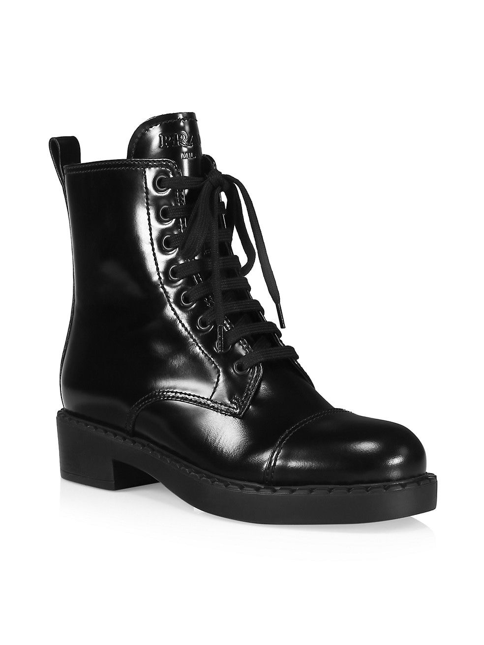 Prada 38 Lace-Up Leather Combat Boots | Saks Fifth Avenue