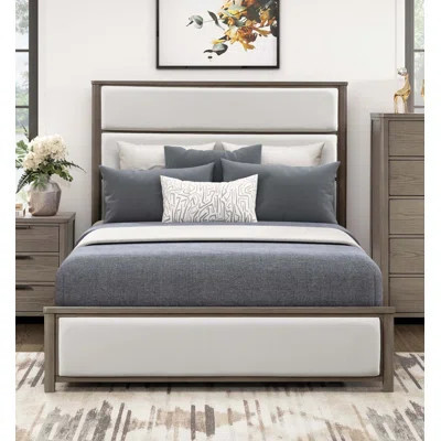Contemporary Queen Bed with Chenille Upholstered Headboard | Wayfair North America