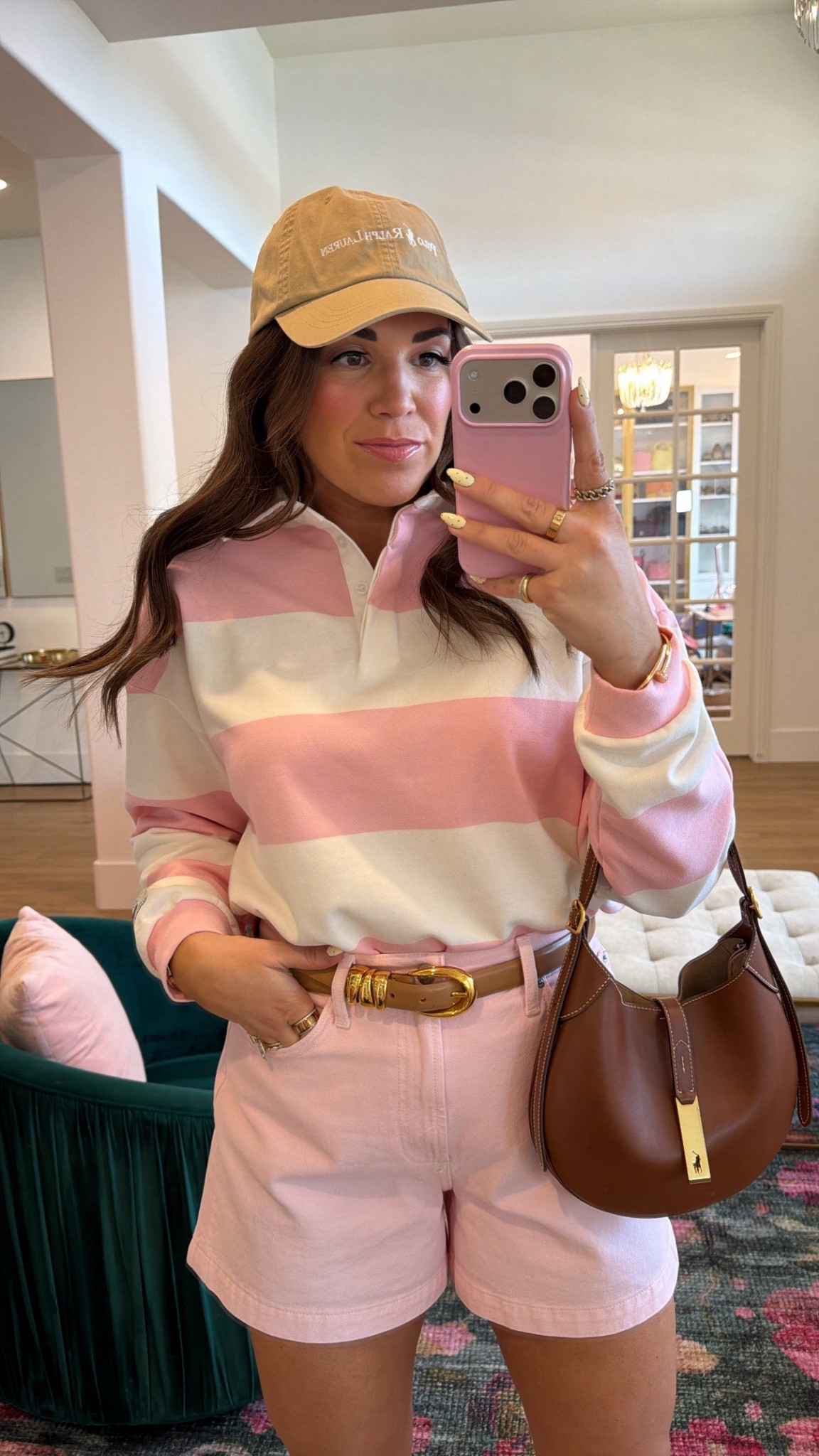 curvy midsize spring blush pink look! wearing size medium in striped rugby top (size down, runs big) and size 30 in blush shorts! 

#LTKSeasonal #LTKMidsize #LTKmomlife