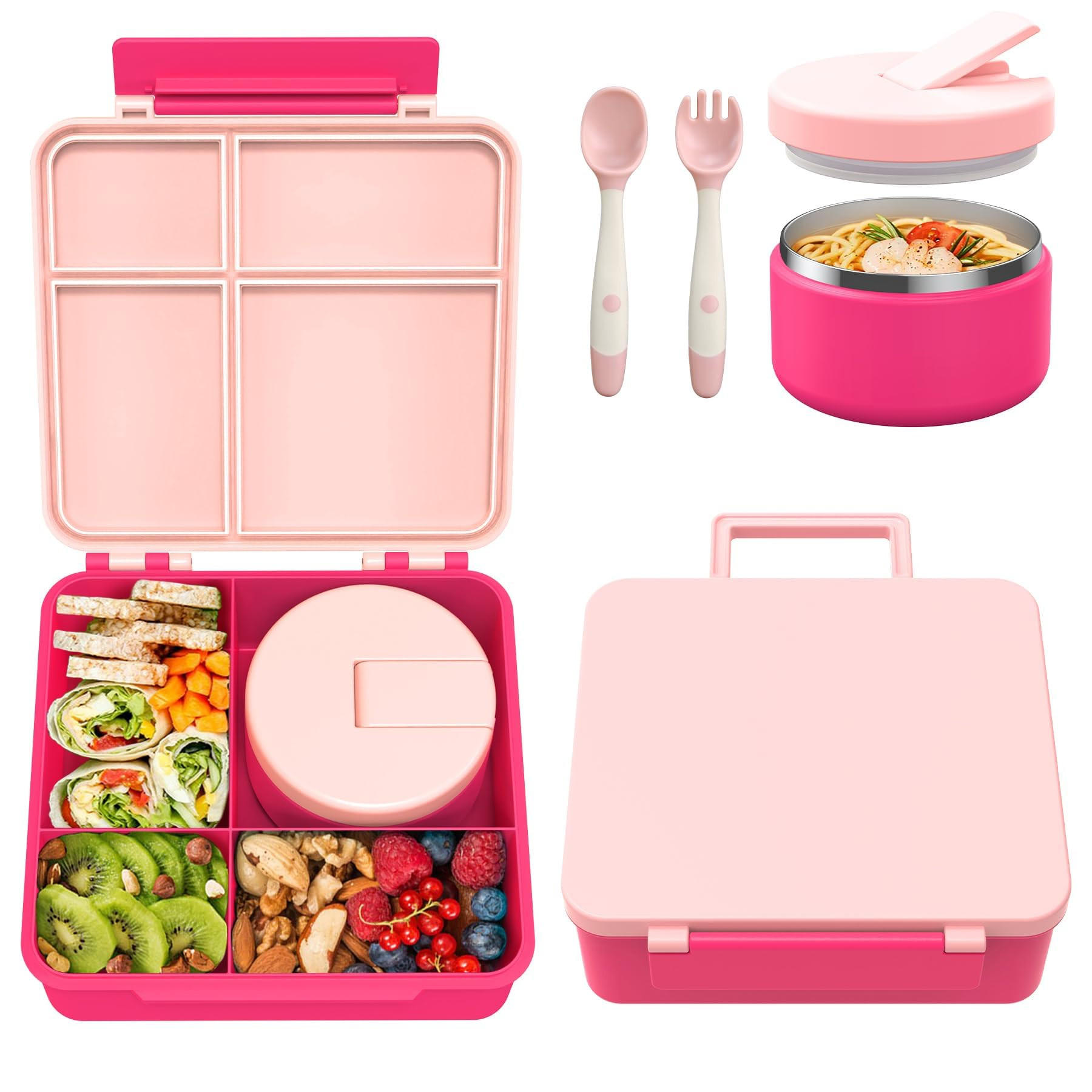 Bento Lunch Box with 8oz Soup Thermo, Kids Leakproof Lunch Food Containers with 4 Compartment, Ki... | Amazon (US)