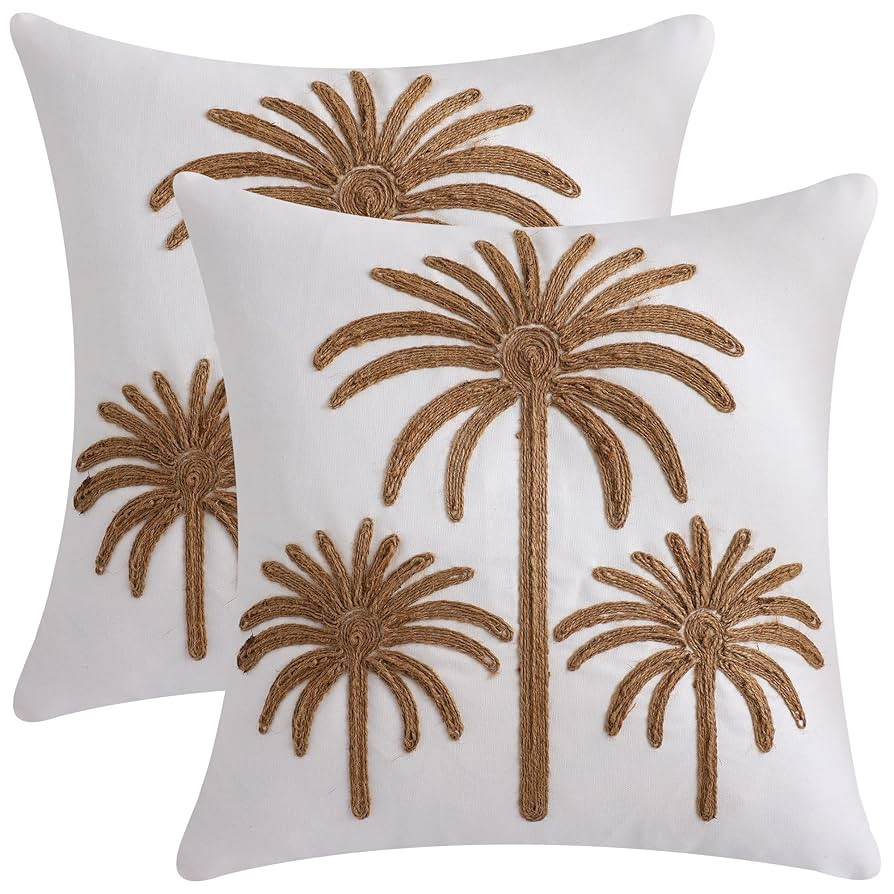 LUOYEHK Rope Embroidered Throw Pillow Covers 18x18 Inch Pack of 2 Farmhouse Rustic Palm Tree Pill... | Amazon (US)