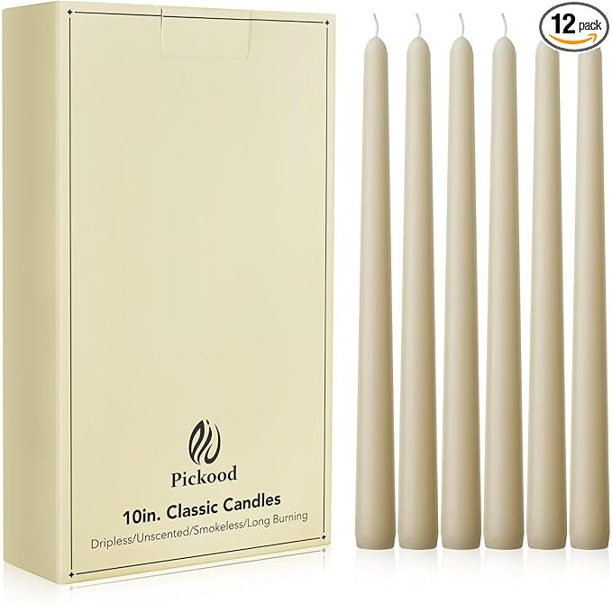 New Burning Formula Unscented Dripless 10-Inch Taper Candles Set of 12 - Ivory, for Wedding, Dinn... | Amazon (US)