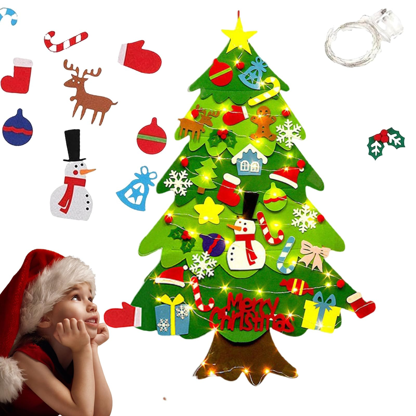 Felt Christmas Tree for Toddlers, DIY Felt Christmas Tree with Lights, Xmas Decorations Wall Hanging for Xmas Party Favors | Amazon (US)