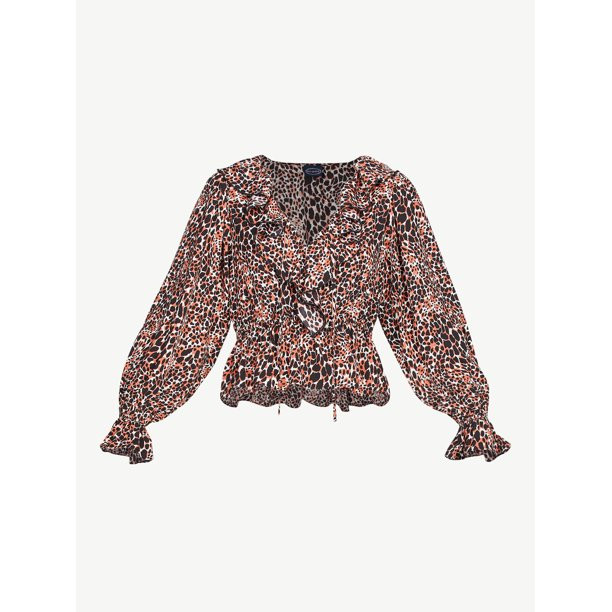 Scoop Women's Long Sleeve Ruffle Blouse - Walmart.com | Walmart (US)