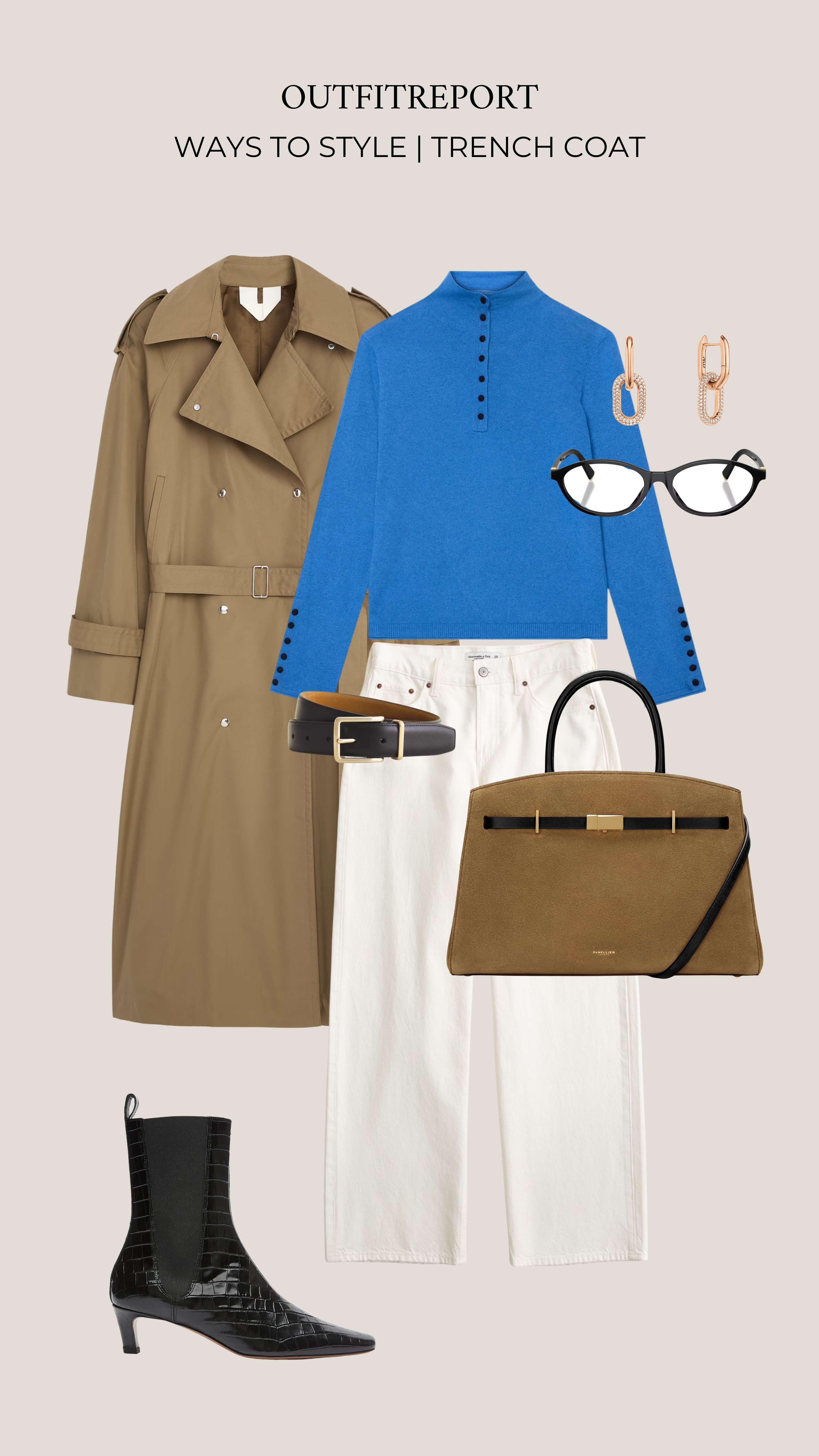 Trench coat white denim jeans blue sweater jumper black booties

#LTKautumn #LTKjeans #LTKbag