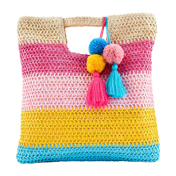 Mud Pie Women's Bright Straw Tote Bag | 100% Polyester | Mud Pie