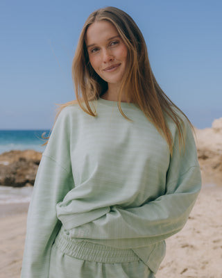 Striped Cotton Long Sleeve - Mint + Lake Day Stripe with Monochrome Patch | Daily Drills LLC
