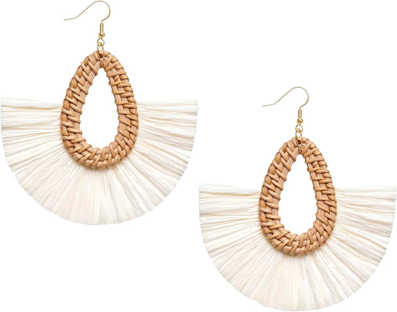 Statement Raffia Tassel Earrings Boho Summer Beach Earrings Lightweight Straw Wicker Dangle Drop ... | Amazon (US)
