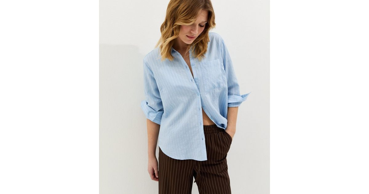 Blue Pinstripe Oversized Pocket Shirt | New Look | New Look (UK)