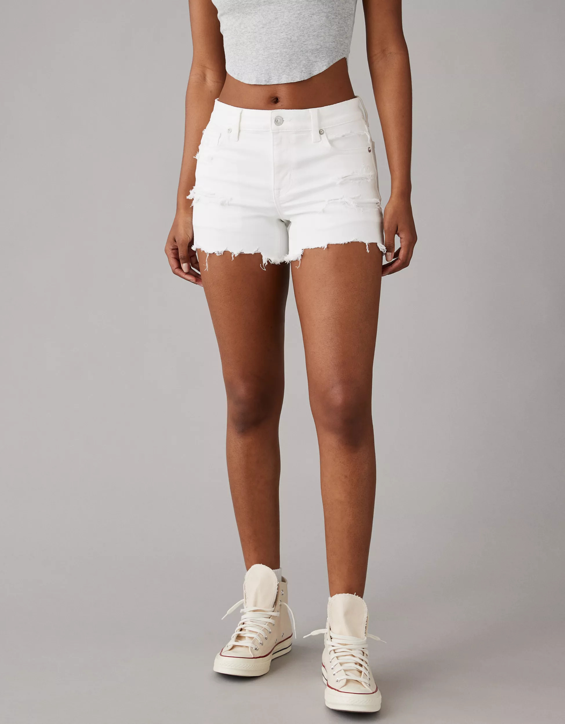 AE Next Level Ripped Denim Midi Short | American Eagle Outfitters (US & CA)
