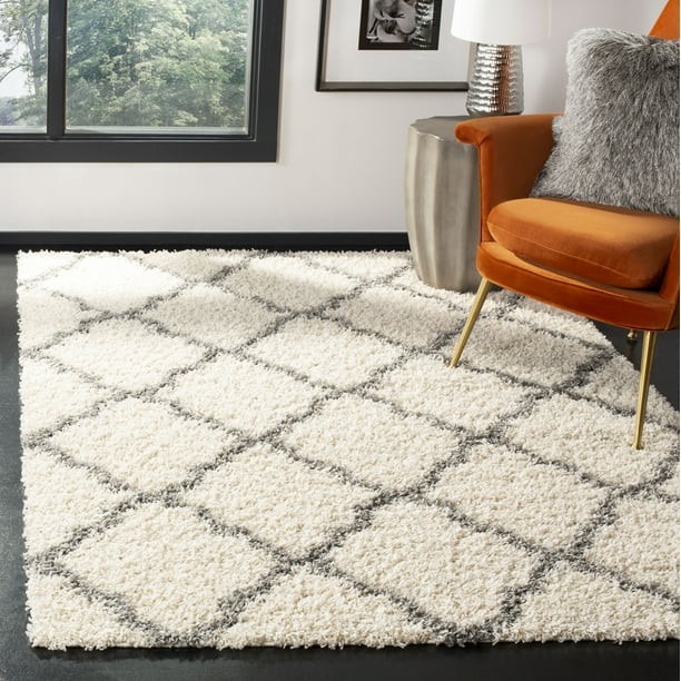 SAFAVIEH Daley Geometric Plush Shag Area Rug, Ivory/Grey, 10' x 14' - Walmart.com | Walmart (US)