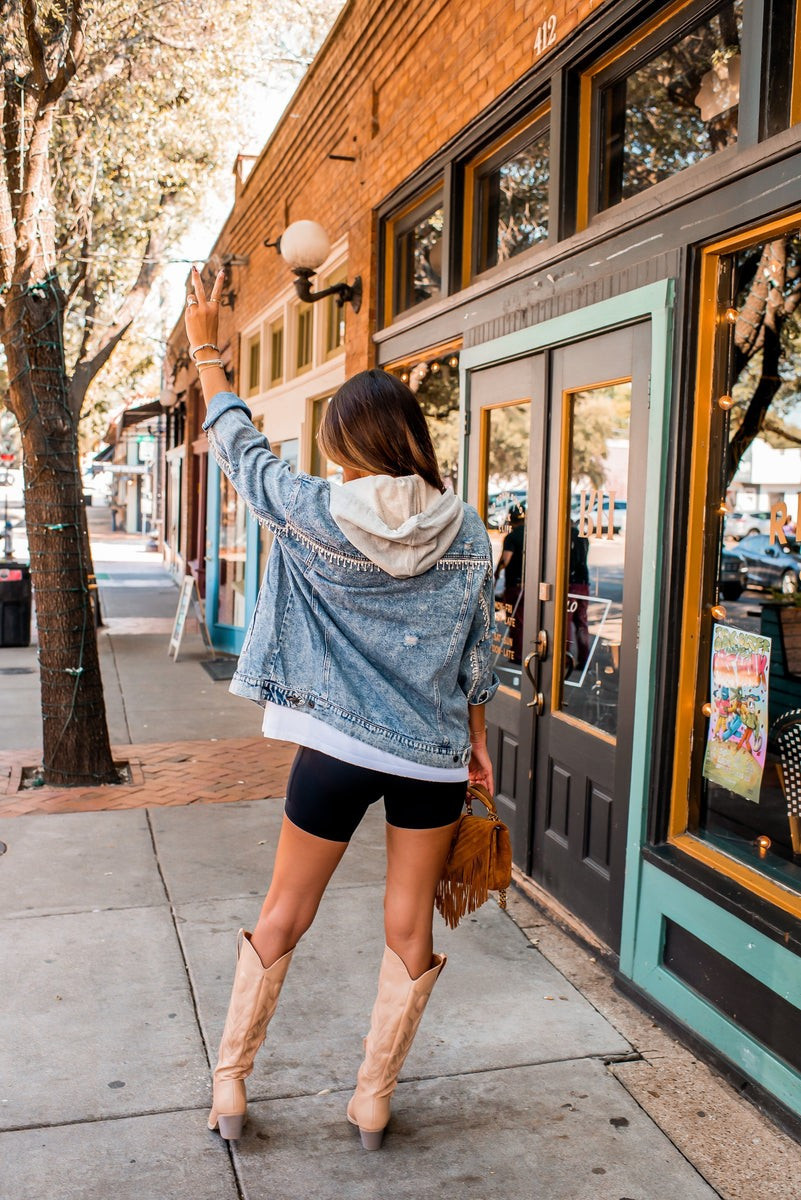 The Ruby Rhinestone Fringe Denim Jacket | Apricot Lane Boutique