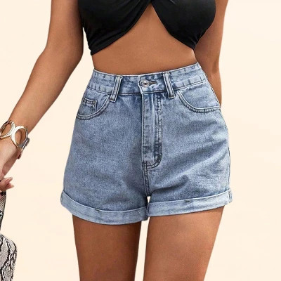 Clearlove Womens Denim Shorts with Cuff Hem 3" Inseam High Rise Cuffed Jean Shorts Boxy Fit with Pockets Summer Hot Shorts, blue - Small | Target