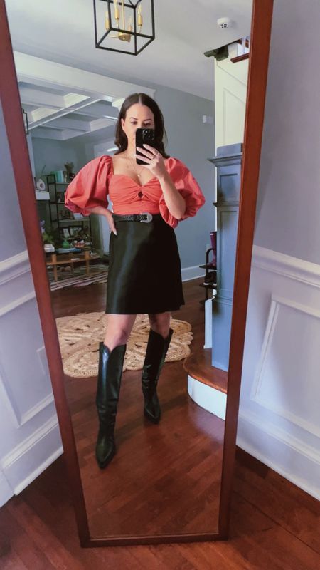 A cute going out outfit for fall.

Silk mini skirt. Knee high boots. Puff sleeves. Date night. Fall date night.

#LTKFind #LTKSeasonal #LTKstyletip