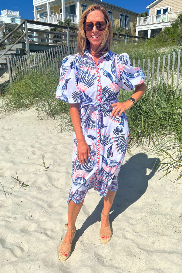 Boca Grande Dress, aztec bird print by King + Pitt | Mimi Seabrook