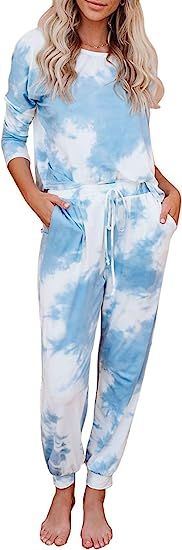 LookbookStore Two Pieces Outfits Home Loungewear for Women Cozy Tie Dye Lounge Sets Pajama Sets L... | Amazon (US)