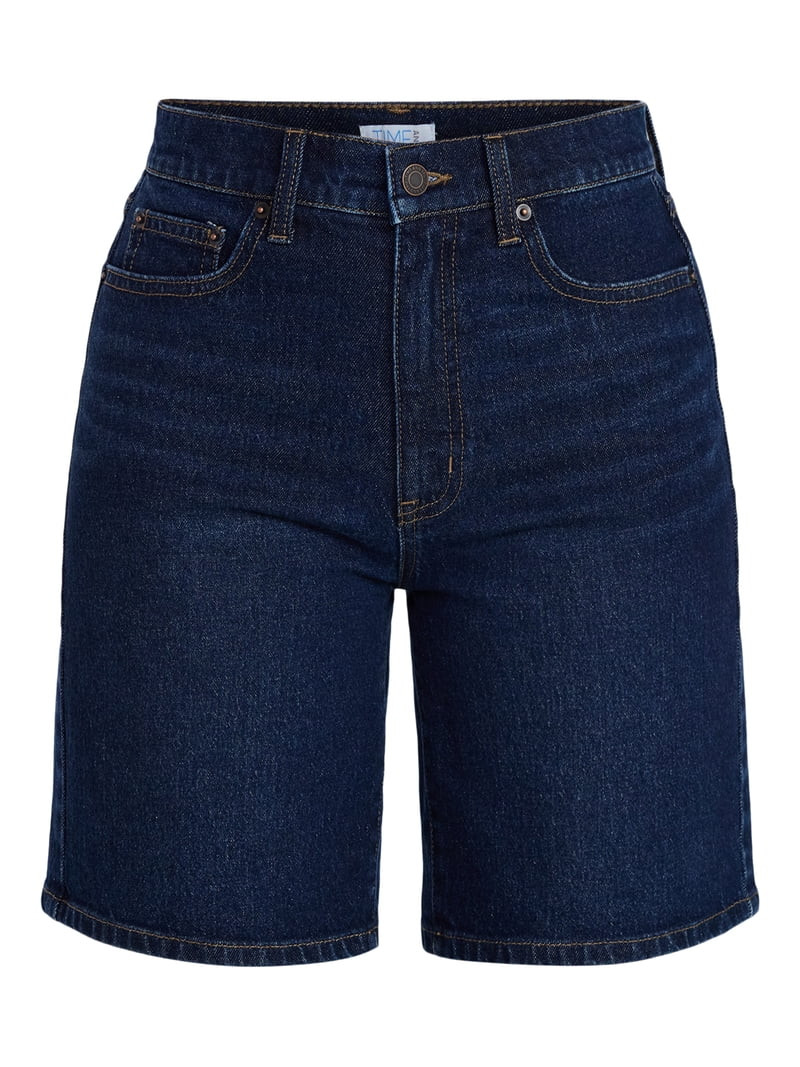Time and Tru Women's High Rise Denim Bermuda Shorts, 9" Inseam, Sizes 0-20 | Walmart (US)