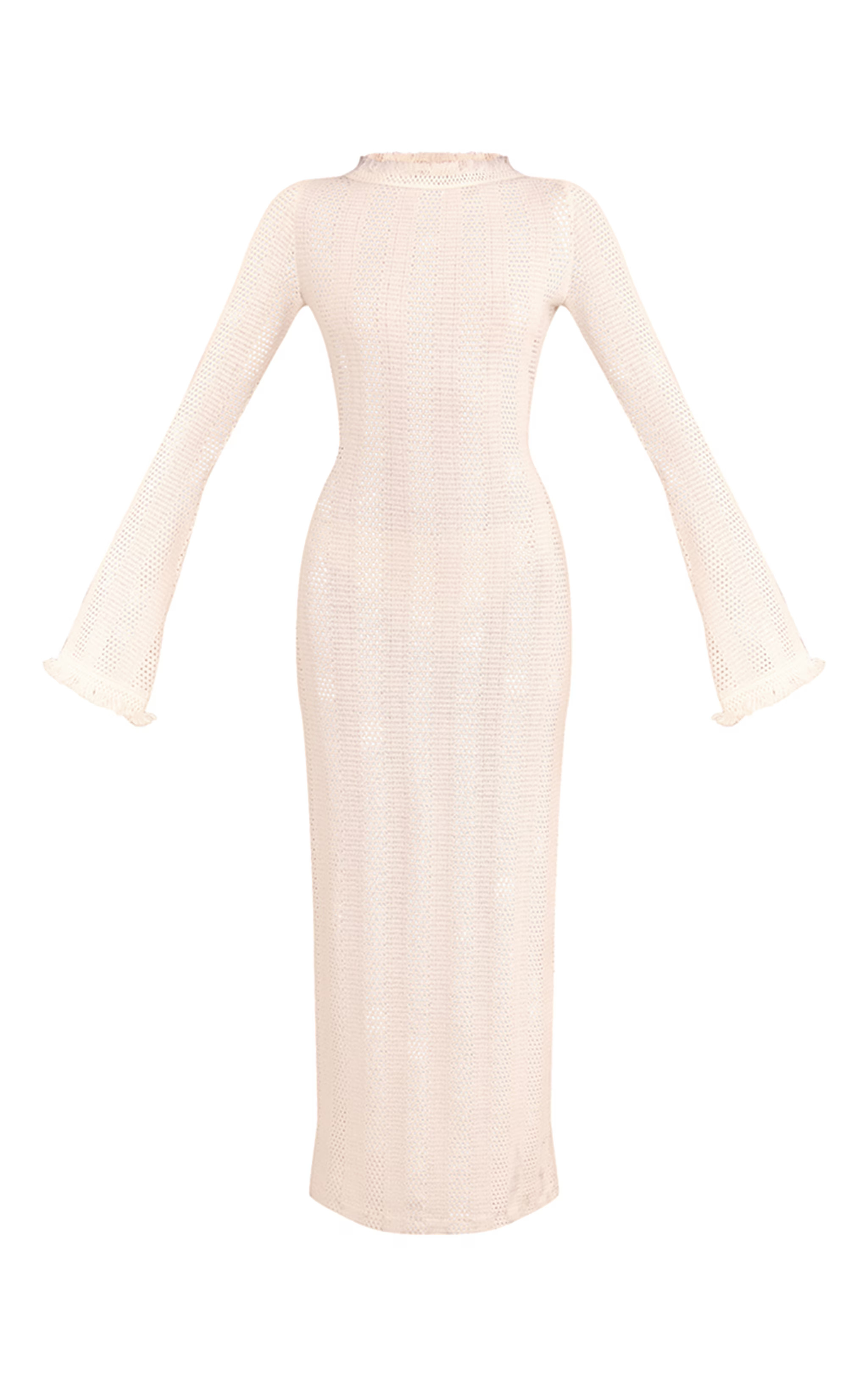Cream Textured Frayed Edge Maxi Dress | Dresses | PrettyLittleThing UK