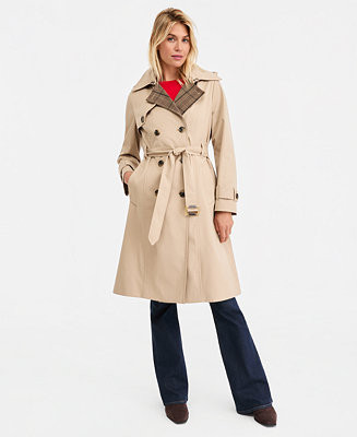 Women's Plaid-Collar Belted Trench Coat, Created for Macy's | Macy's