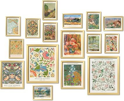 ANERZA 16 PCS Gold Framed Eclectic Wall Art Decor, William Morris Wall Prints for Bedroom, Galler... | Amazon (CA)