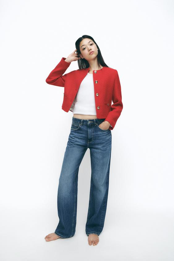 TEXTURED BLAZER WITH GOLDEN BUTTON DETAIL | Zara UK