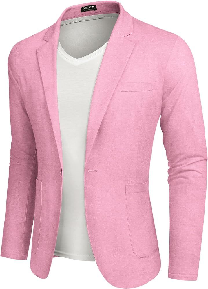 COOFANDY Men's Casual Linen Blazer Lightweight Regular Fit Sport Coat One Button Suit Jacket | Amazon (US)