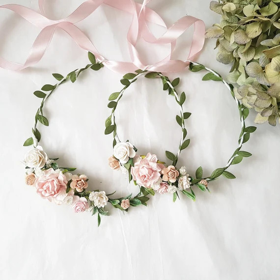 Baby blush flower headpiece Mommy and Me Flower crowns Blush flower elf headpiece Newborn blush f... | Etsy (US)