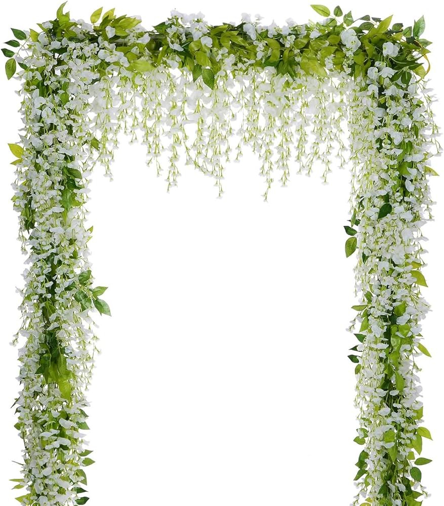Lvydec Wisteria Artificial Flowers Garland, 4Pcs Total 28.8ft White Artificial Wisteria Vine Silk... | Amazon (US)