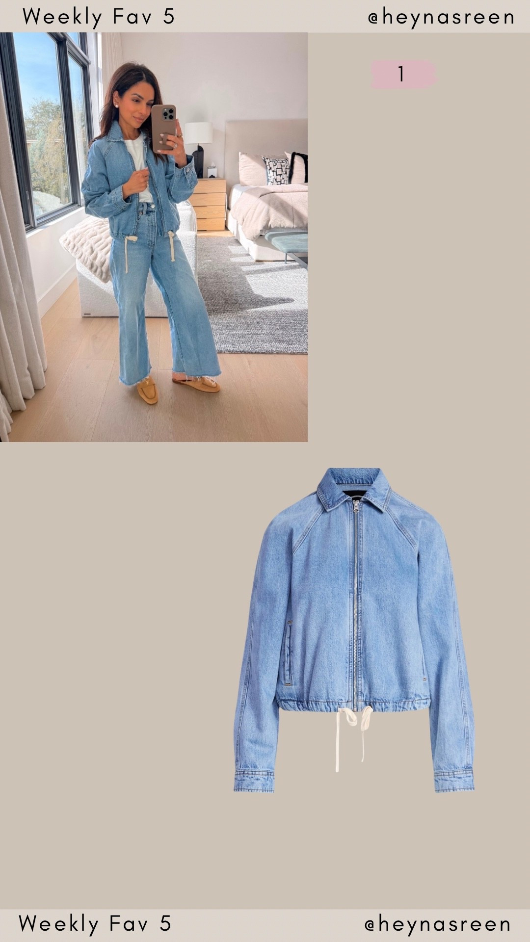 Fav 5:
#1: Walmart denim jacket, so cute and so affordable! I’m wearing my true size XS. 