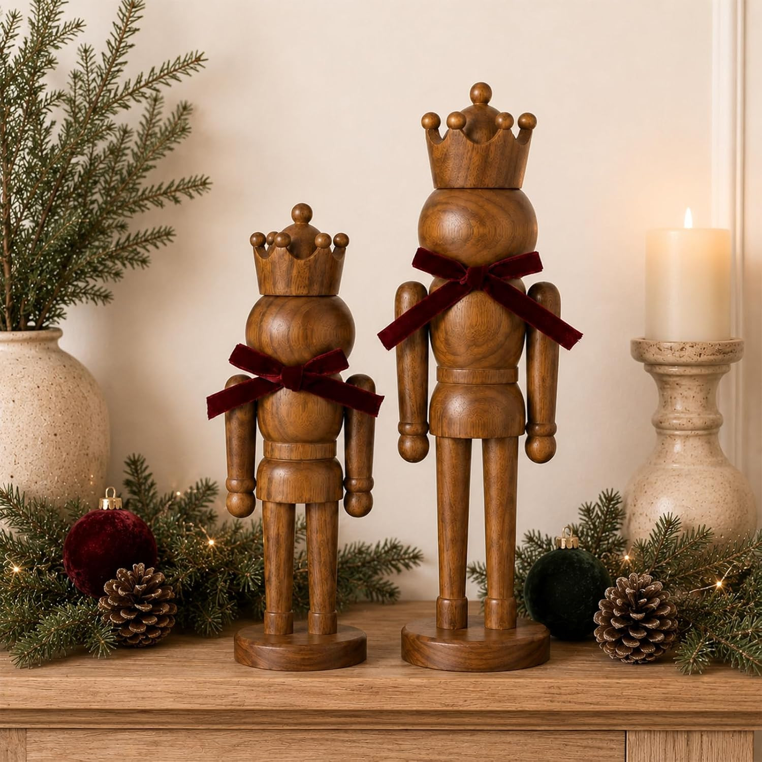 Amyhill 2 Pcs Wooden Christmas Nutcracker Figures Decor 8'' 10'' Brown | Amazon (US)