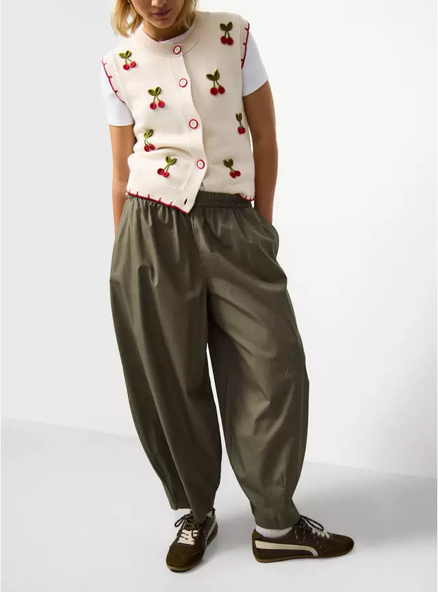 Buy Khaki Poplin Balloon Leg Trousers 8 | Trousers | Tu | Tu Clothing