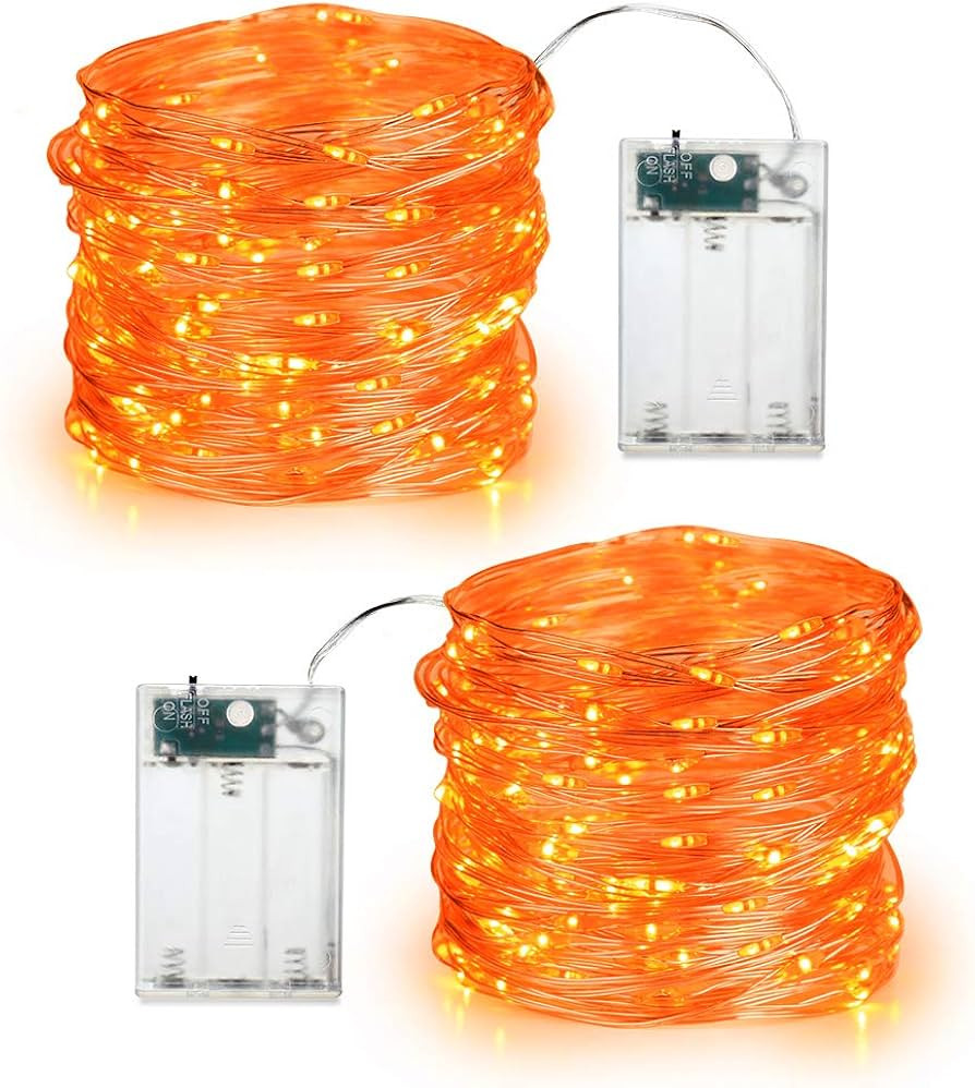 BrizLabs Orange Halloween Lights, 19.47ft 60 LED Orange Fairy Lights String, 2 Modes Battery Indo... | Amazon (US)