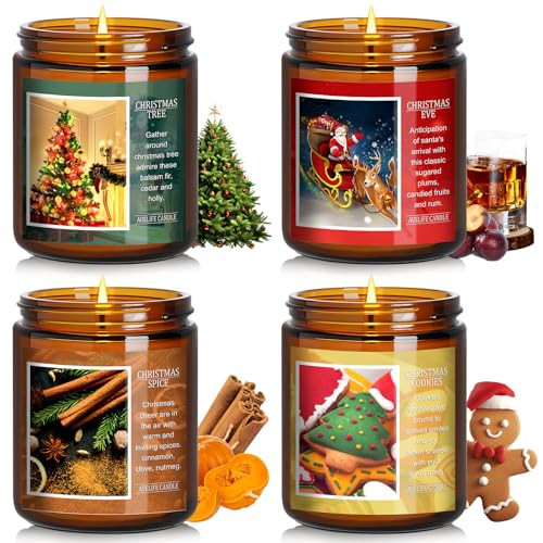 Christmas Candle Set | 4Pack Scented Candles Holiday Candle Gifts - Soy Candles Home Scented, Xmas Gift for Women and Men - Scents of Christmas Tree/Spice/Cookies/EVE | Amazon (US)