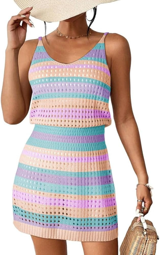 Dokotoo Summer Crochet Hollow Out Knit Beach Bathing Suit Swim Cover Ups Cruise Outfits Vacation ... | Amazon (US)